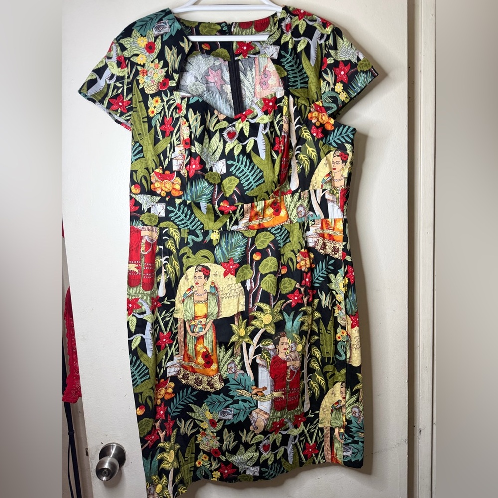 Grace Karin Frida Kahlo Tropical Print Dress Size 2XL Colorful Jungle